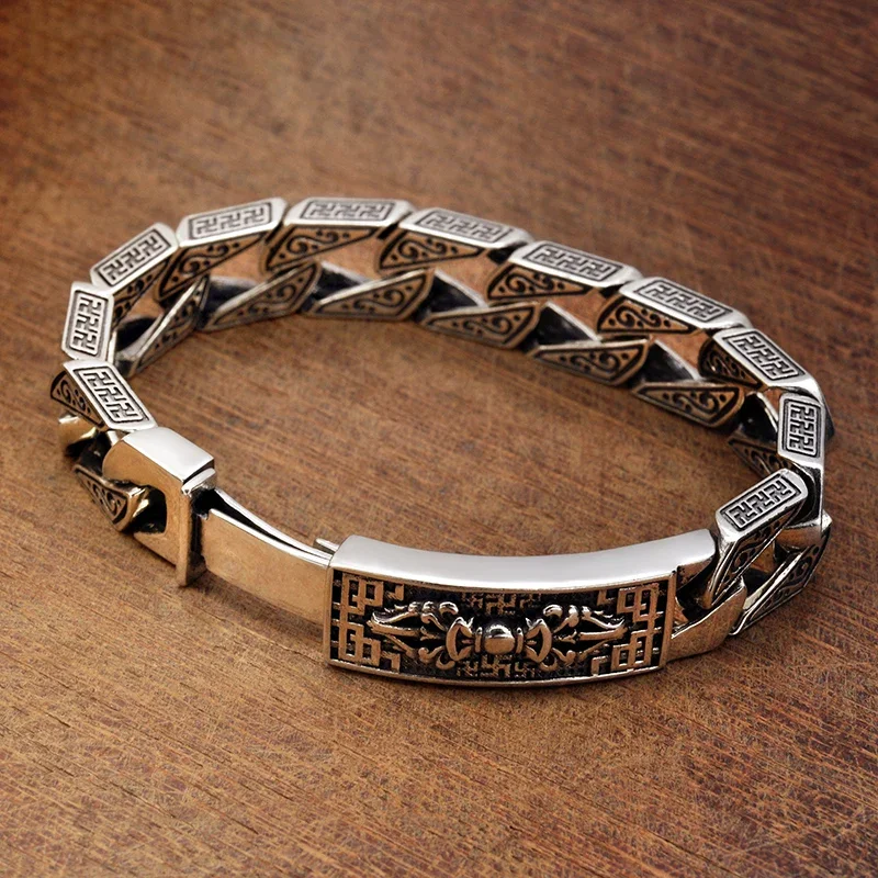 New Trend Bracelet for Men Six-character Mantra India Vajra Domineering Personality Trendy Retro Lucky Jewelry