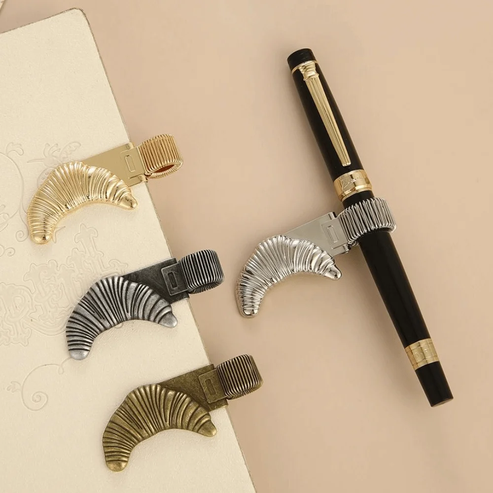 Portable Croissant Shape Bakery Pen Clip Elegant Vintage Metal Pen Clip Holder Non-Slip Loop Pen Organizer Diary