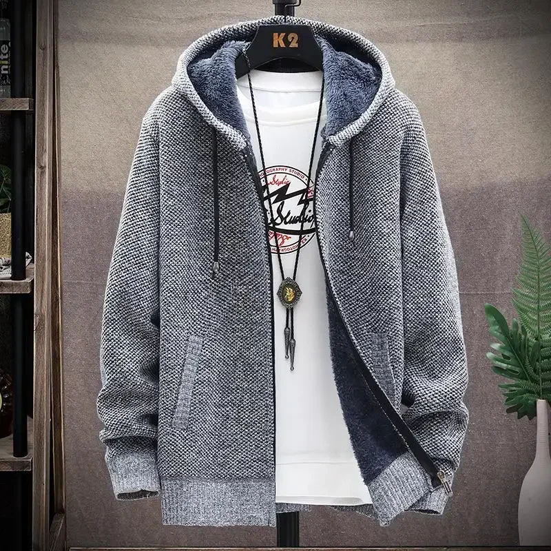 

2025 Autumn and Winter New Men's Fashion Hooded Sweater Men's Casual Plus Fleece Thickened Warm High-Quality Large Size Sweater