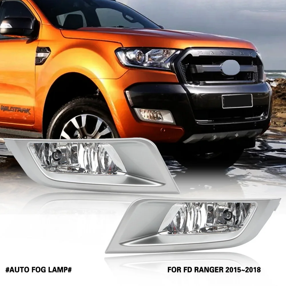 

July King Car Fog Lamp Assembly Kit for Ford Ranger Wildtrak 2015-2018 Square, 4300K Fog Lamp Blub + Frame + Harness + Switch