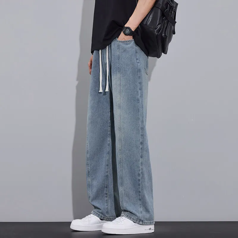 

2026 Men's New Y2K Vintage Denim Pants Hip Hop Fashion Wide-leg Baggy Jean Blue Harajuku Streetwear Trousers 5XL
