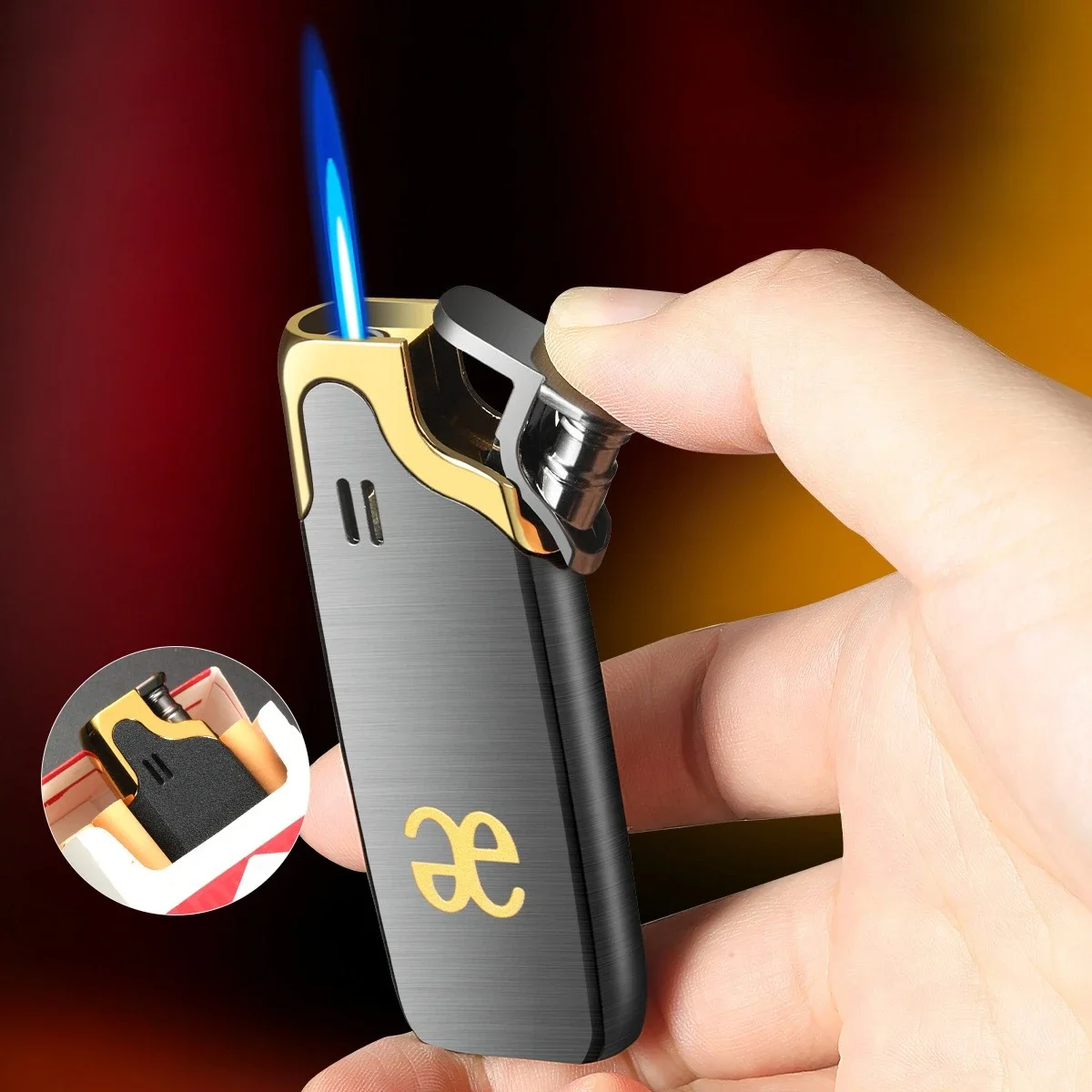 Ultra Thin New Inflatable Lighter Windproof Personalized Creative Cigarette Lighter Compact and Portable Multi Color Matching