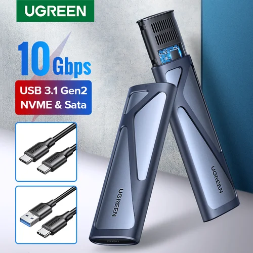 Imagen 1 del producto UGREEN-carcasa de SSD M.2 NVMe, protocolo Dual, SATA a USB 3,1, Gen2, 10 gbps, NVMe, PCI-E, M.2, compatible con UASP para disco duro