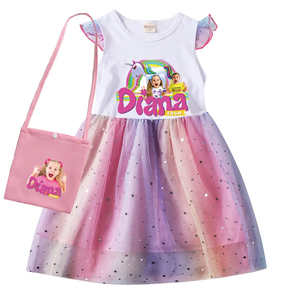 Cartoon Diana Y Roma Clothes Baby Girls Short Sleeve Casual Dresses Kids Lovely Dress Children Hallowen Party Princess Vestidos