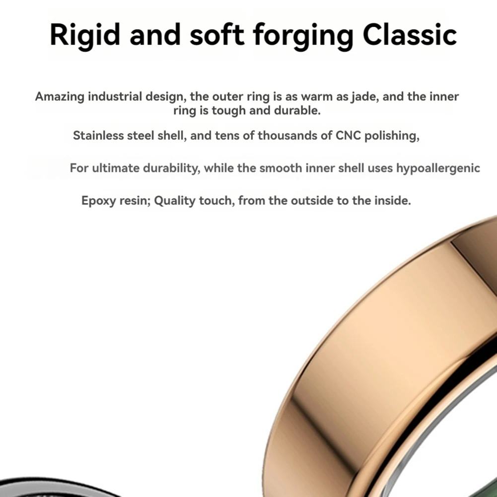 R02 Smart Ring Health Monitoring IP68 أوضاع رياضية متعددة مقاومة للماء لنظام Android IOS باللون الذهبي الوردي رقم 8 18.1 ملم