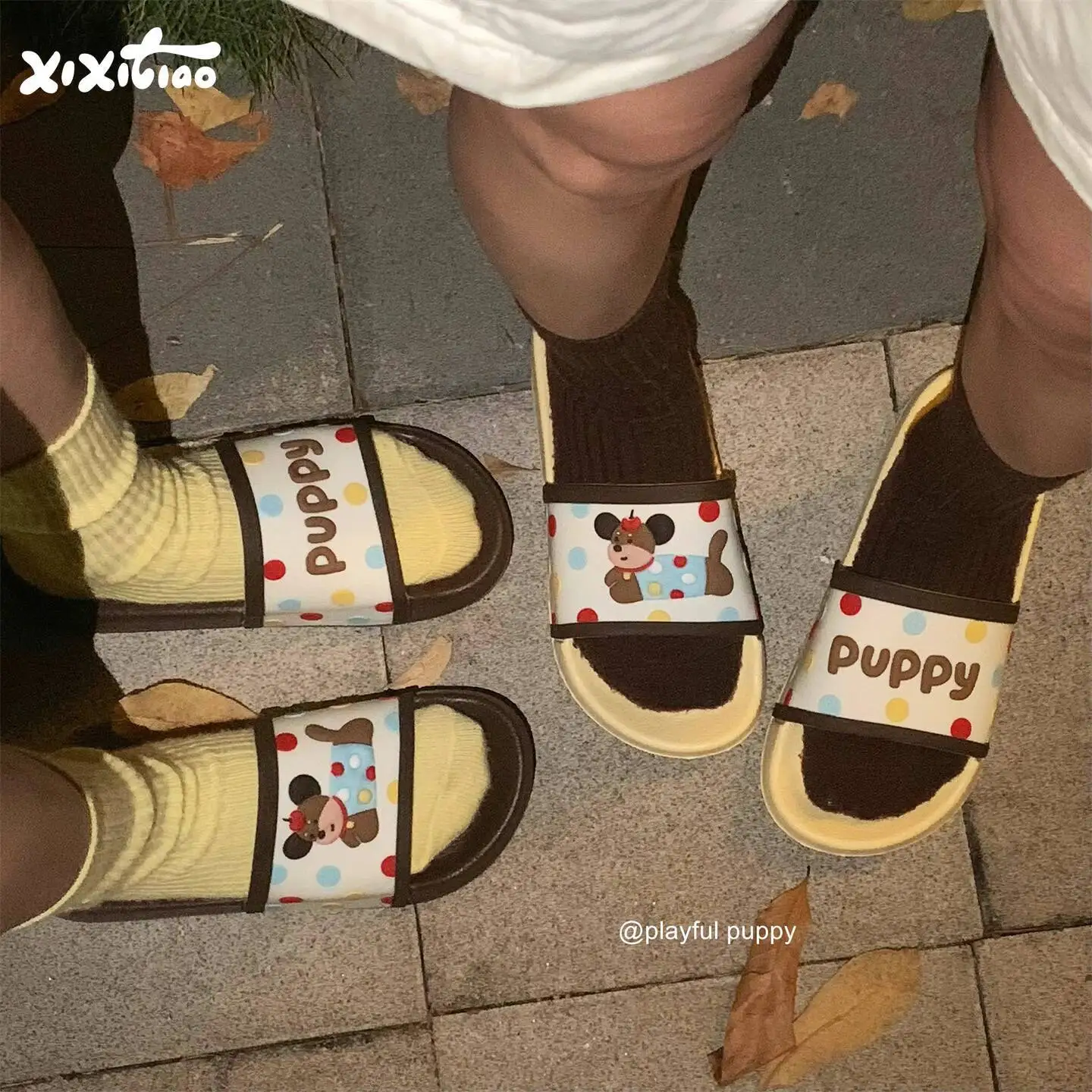 

Unisex Slippers 2026 Summer Style Couples Dot Slippers Man Women Puppy Print Anti Slip Soft Sole Bathroom Outdoor Slides