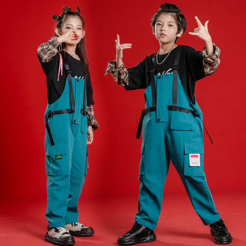 Boys Hip Hop Baggy Overalls Girls Cargo Pants Kids Dungaree Joggers Child Loose Jumpsuit Street Dance Romper Teen Streetwear