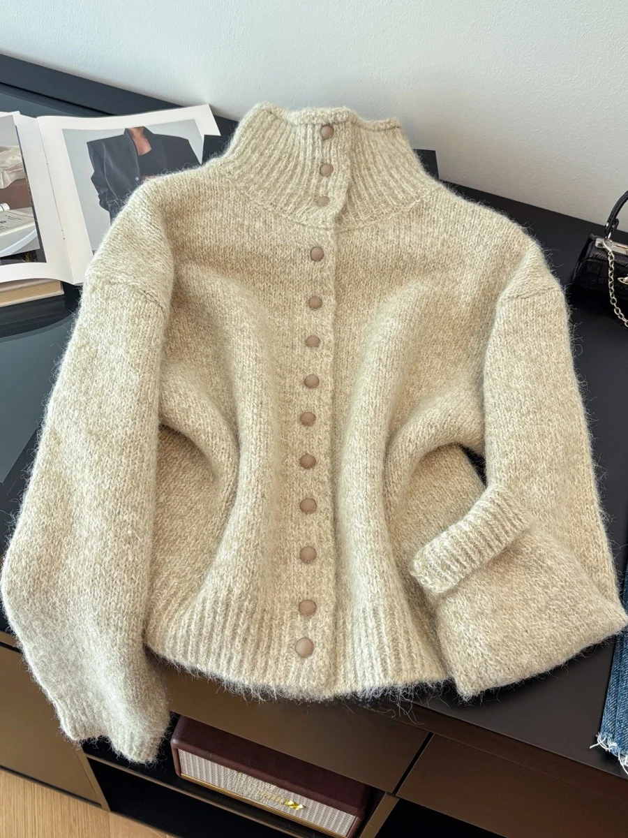 

Корейский свободный вязаный кардиган в стиле ретро, женский теплый свитер, пальто, длинное светящееся осенне-зимнее модное повседневное пальто