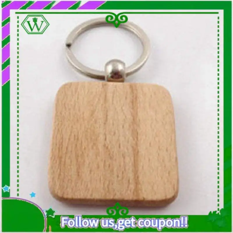 ABIK-500Pcs لتقوم بها بنفسك سلسلة مفاتيح خشبية فارغة مربع منحوتة حلقة رئيسية حلقة مفاتيح خشبية حوالي 40X40 مم #5