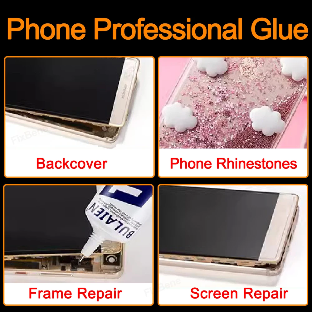Colla per schermo del telefono cellulare Adesivo per orologio Forte E7000 Cornice per cover posteriore Display LCD Kit di strumenti di riparazione Tessuto con strass Pietra preziosa Bond
