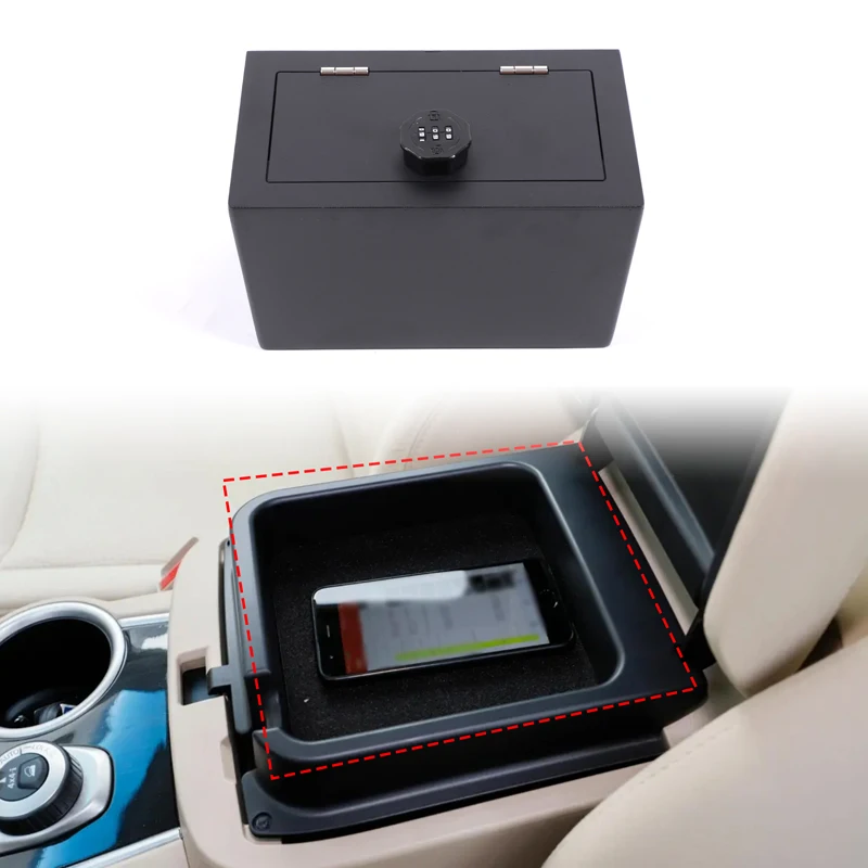 

Aluminum Alloy Black For Nissan Pathfinder 2013-2018 Car Armrest Storage Privacy Password Lock Security Safe Box Car Accessories