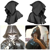 Black Cape Medieval Hat Cosplay Male Death God Cape Party Punk Gothic Cloak Short Wizard Cape for Adult Hooded Vampire Devil