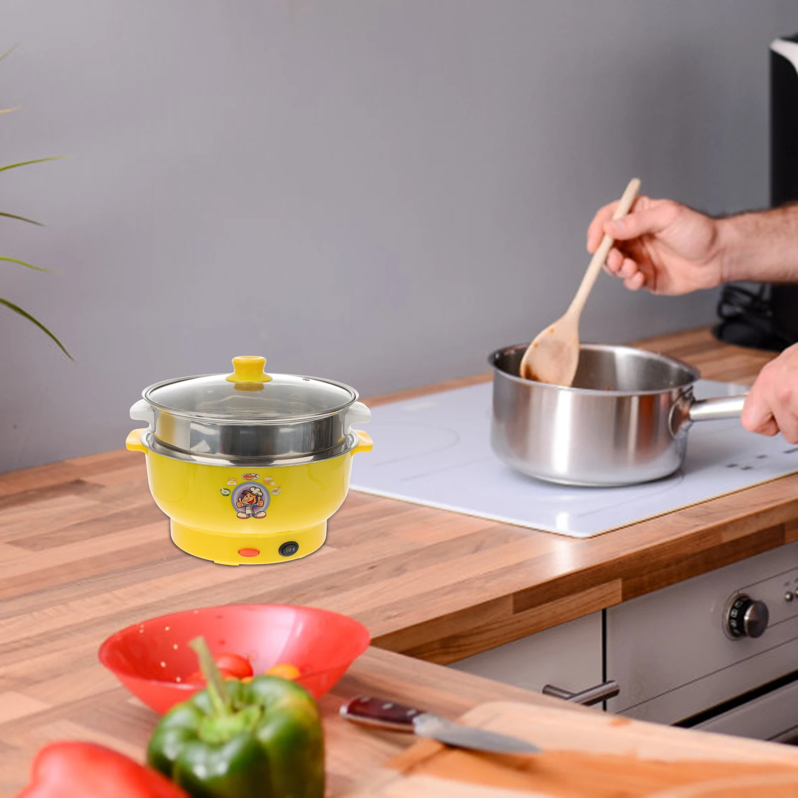 

24Cm Uk Plug Electric Steam Pot Multifunctional Stainless Steel Cooking Boiler Double Layers Stockpot Soup Maker For