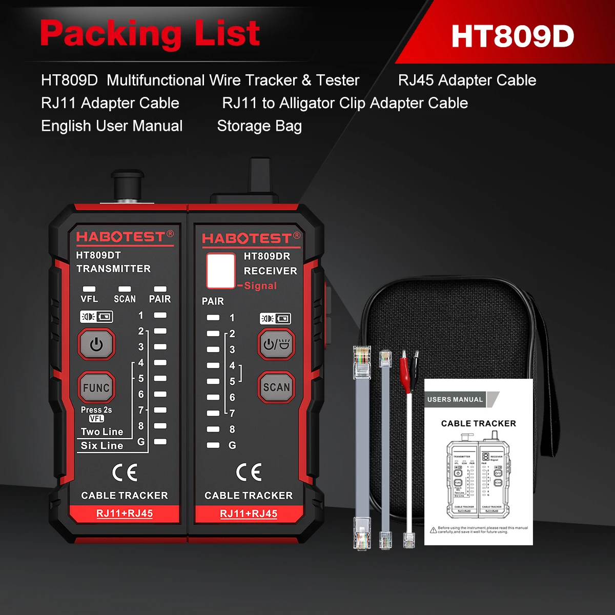 HABOTEST Kabeltester HT809A RJ45 RJ11 Ethernet-Leitungsfinder CAT5 VFL Glasfaser-Fehlerdetektor mit Geräuschunterdrückung – Detail 20