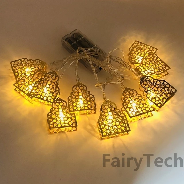 Guirnalda de luces LED dorada para Ramadán Eid Mubarak Islam, guirnalda de luces para decoración de Navidad, vacaciones, bodas y fiestas