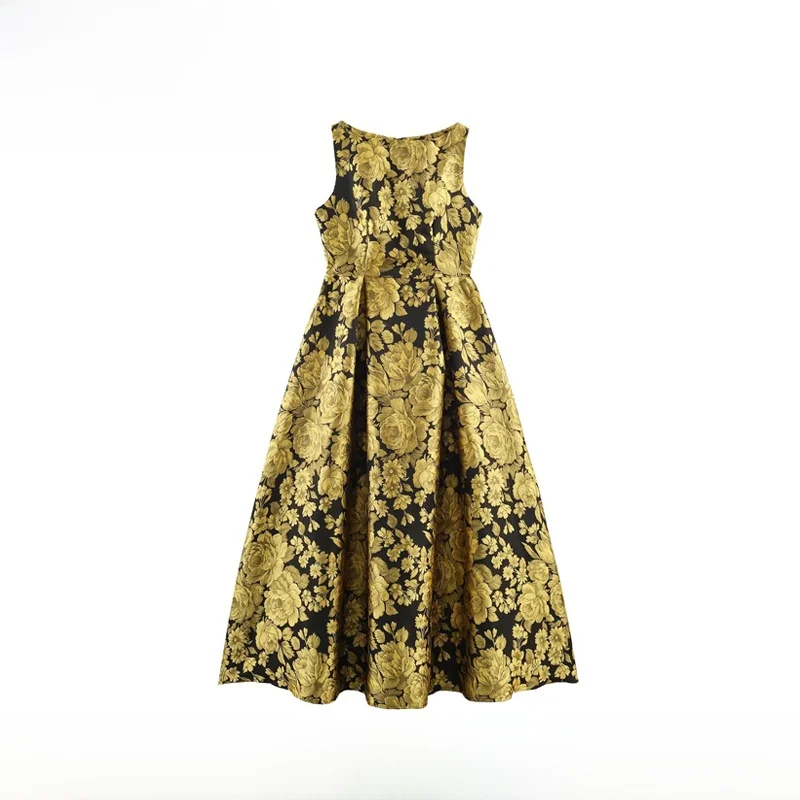 

Ele Vintage Sle Svel Long Dr Women's Faion Retro A-Line Skirt Polyester Fiber Casual Wear Stand Fit