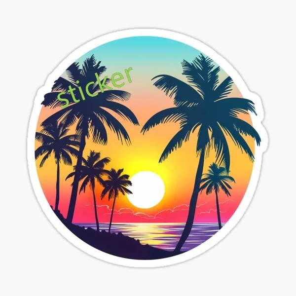 summer Beach Palm Tree decal Interior Decoration Stickers Assecories Vehicles Anime Girl Marine Tv Water Bottle Automo