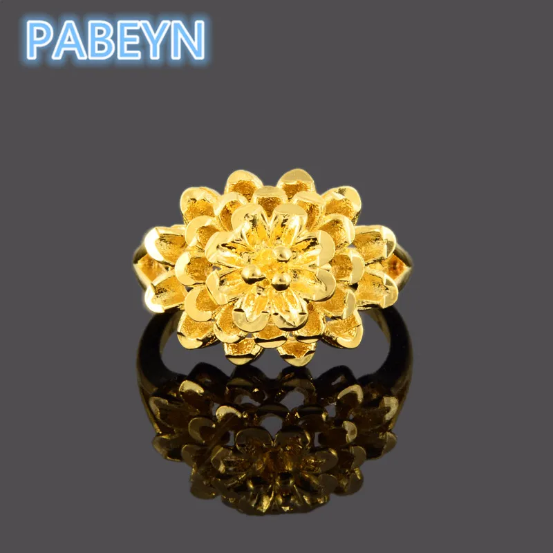 24K Gold Rings Korean Gold Plated Flower Rings Women\'s Glamour Engagement Jewelry Gifts