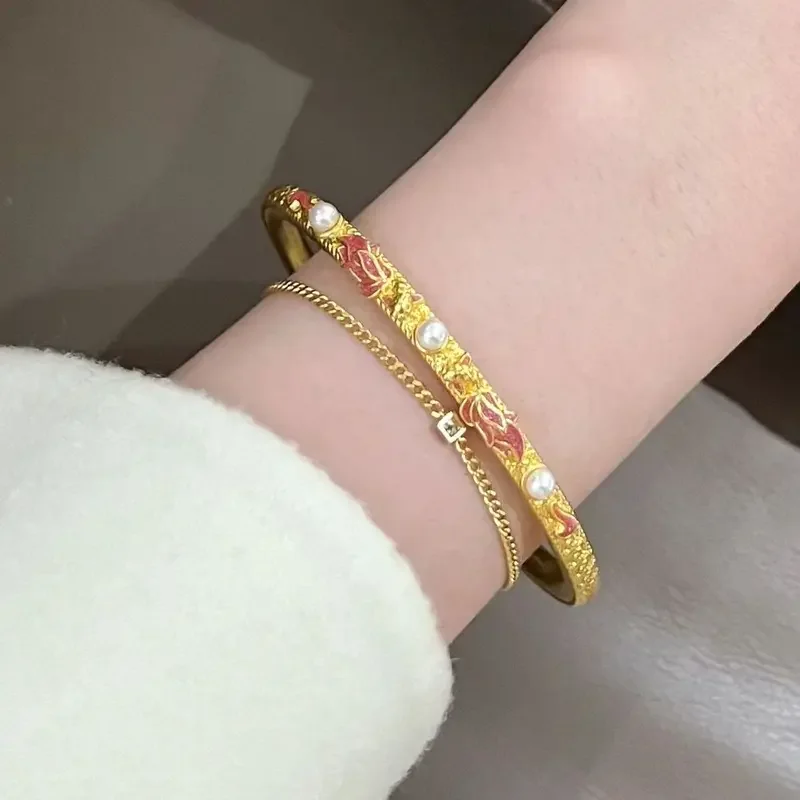 ANGLANG-Bracelet en émail doré prairie, design d'intérêt spécial, bracelet de tempérament de haute qualité, cadeau pour petites filles, cadeau pour petite amie