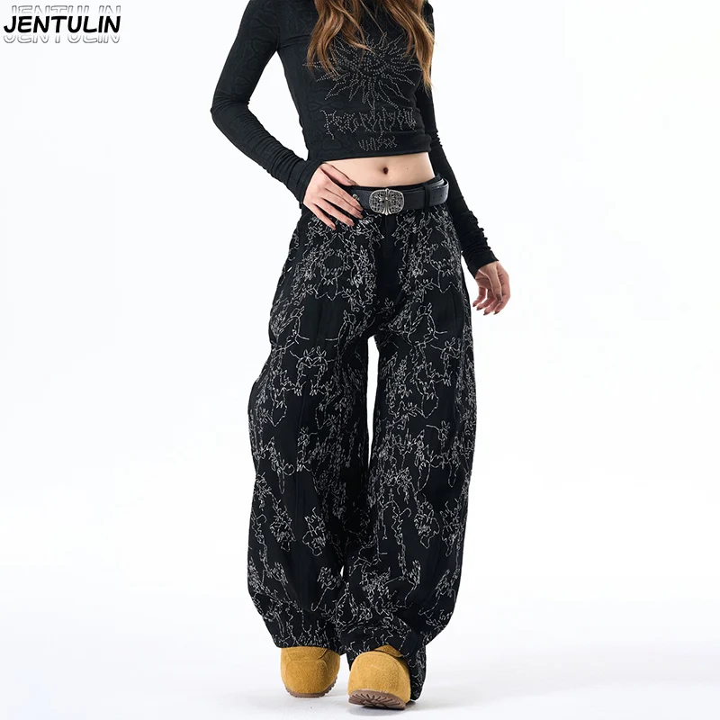 

High Street Embroidered Wide Leg Jeans Paired With Men's Dark Worn-Out Washed Loose Pants fashionable Y2k Trendy Men's Clothing