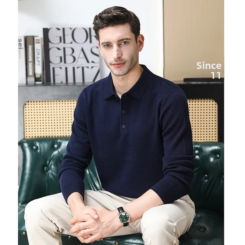 

Autumn 2025 Men's Casual Knitted Long Sve Collar Wool Sweater Pure Color Busin Leisure Faionable Youth Garment