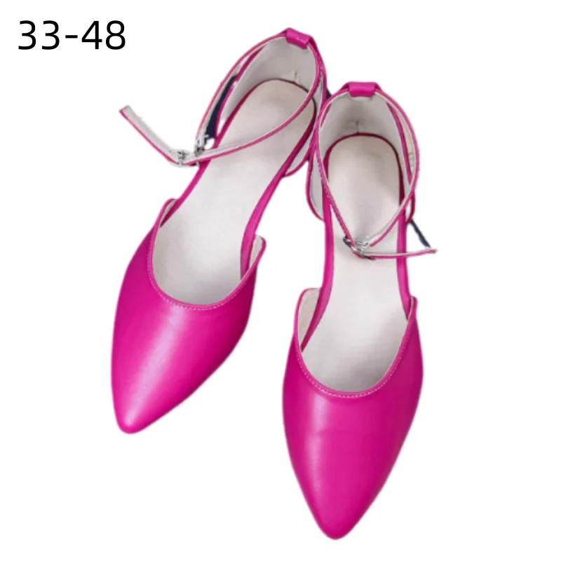 2025 New Arrivals Formal Shoes Ladies Pointed Tip Cover Heels Flat Sandals With Buckle Strap Rose red Blue OL Footwear 48 47 46