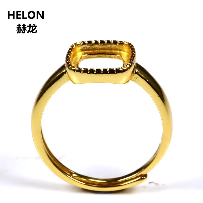 925 Sterling Silver Engagement Wedding Women Ring 8x8mm Cushion Cabochon Semi Mount Ring Fine Jewelry Setting Yellow Gold Color