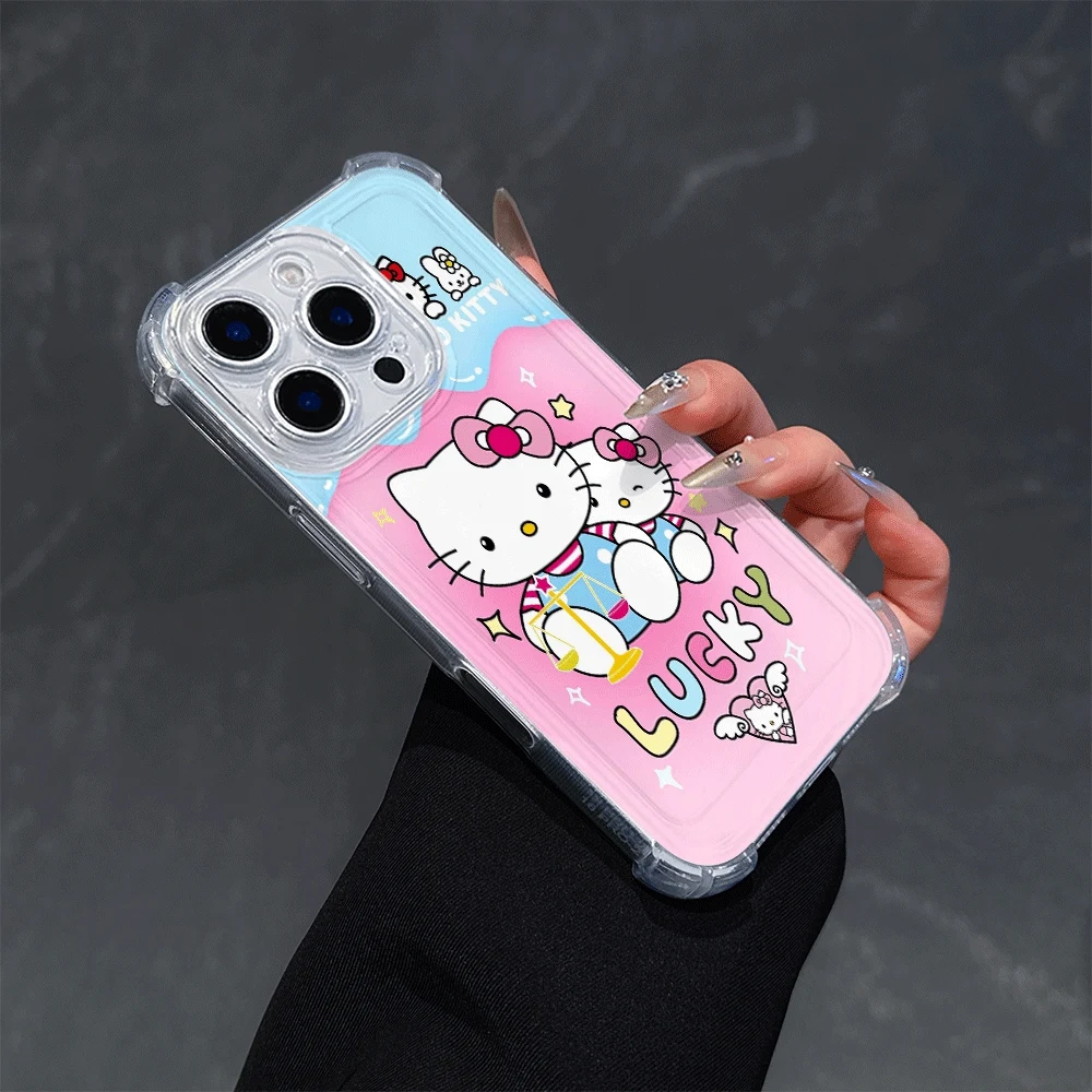 เคสโทรศัพท์มือถือซานริโอ้ KT สำหรับ iPhone14 Pro iPhone 16/15/14/13/12/11/x/xs/xs Max เคสนิ่มลายคิตตี้สำหรับสาวๆ สไตล์คาวาอี้