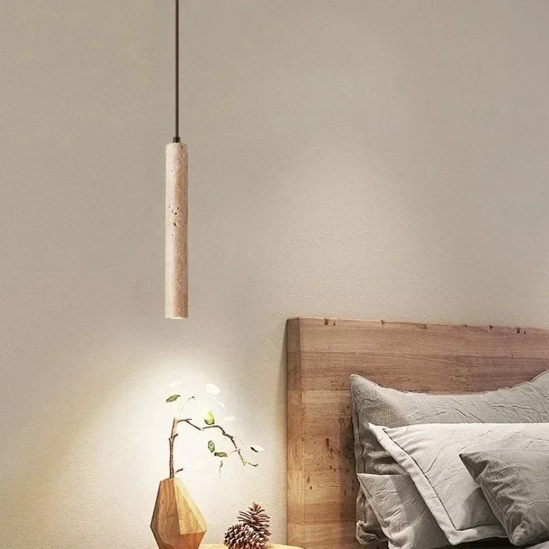 Yellow Travertine Japanese Style Wabi-sabi Style Bedroom Bedside Chandelier Nordic Style Homestay Cream LED Small Pendant Lights