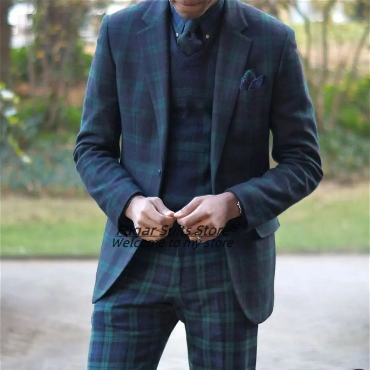 

Elegant Casual Plaid Men Suits Customized Slim Fit Notched Lapel Groom Wedding Tuxedos 2 Pcs Sets Male Prom Blazers Ropa Hombre