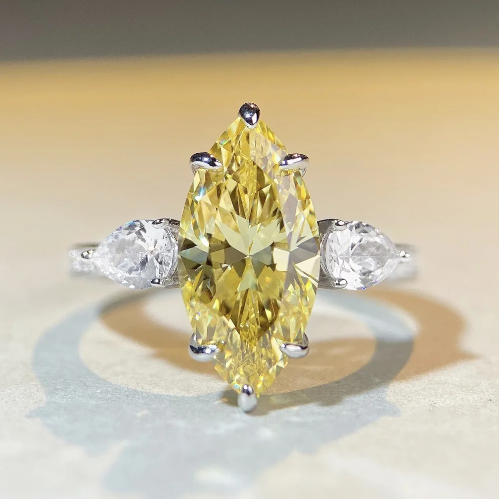 

Mylux Jewelry Luxury Solid Platinum PT950 Women's Pink Yellow Olive Diamond Ring Horse Eye 7g Moissanite Diamond Ring