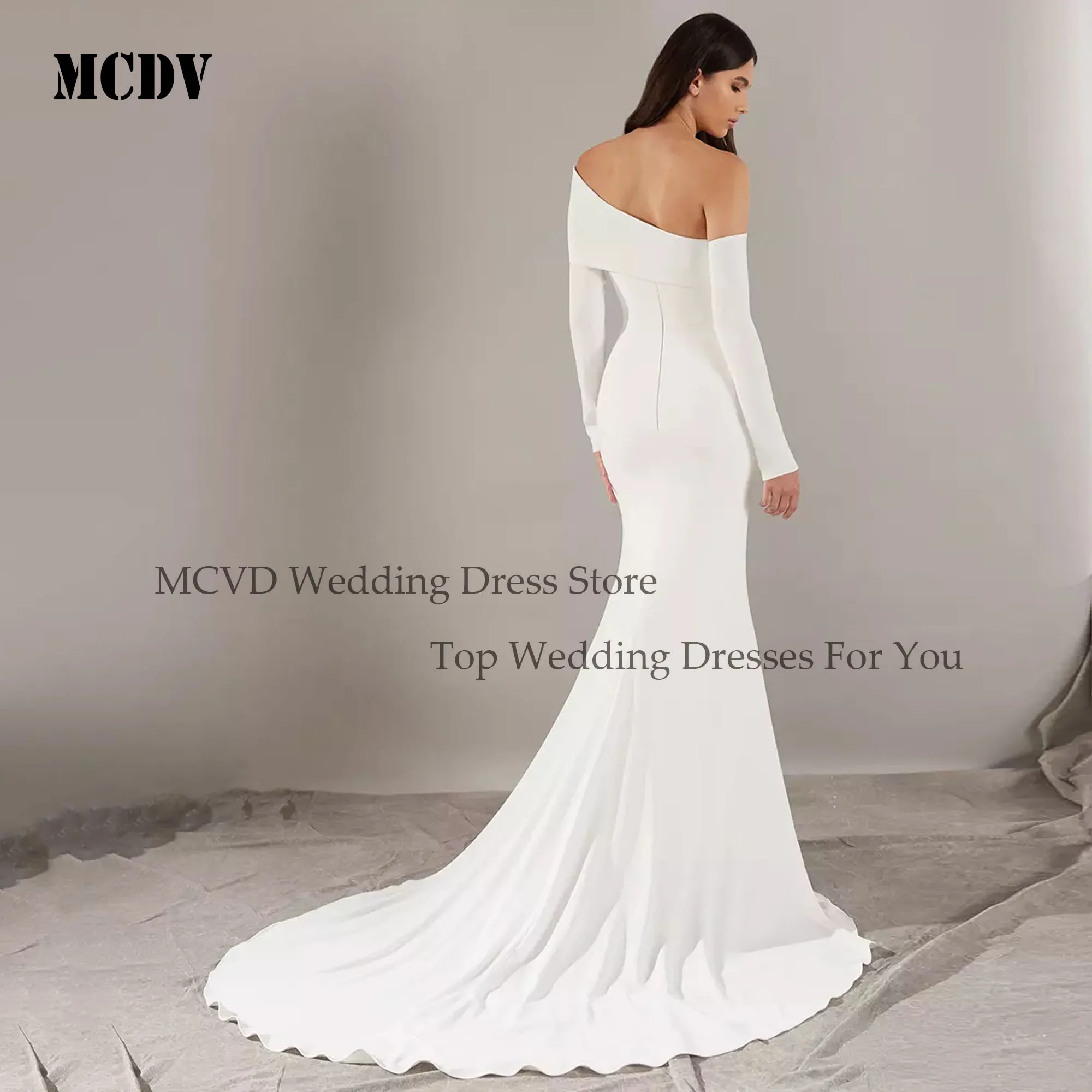 MCDV Eine Schulter Satin Braut Kleider Abnehmbare Ärmel V-ausschnitt Hochzeit Party Kleider Meerjungfrau Angepasst Elegante vestidos de novia