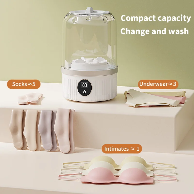 Wireless 1L Mini Washing Machine Portable Underwear Cleaner Socks Washing Machine Dehydratable Laundry Bucket