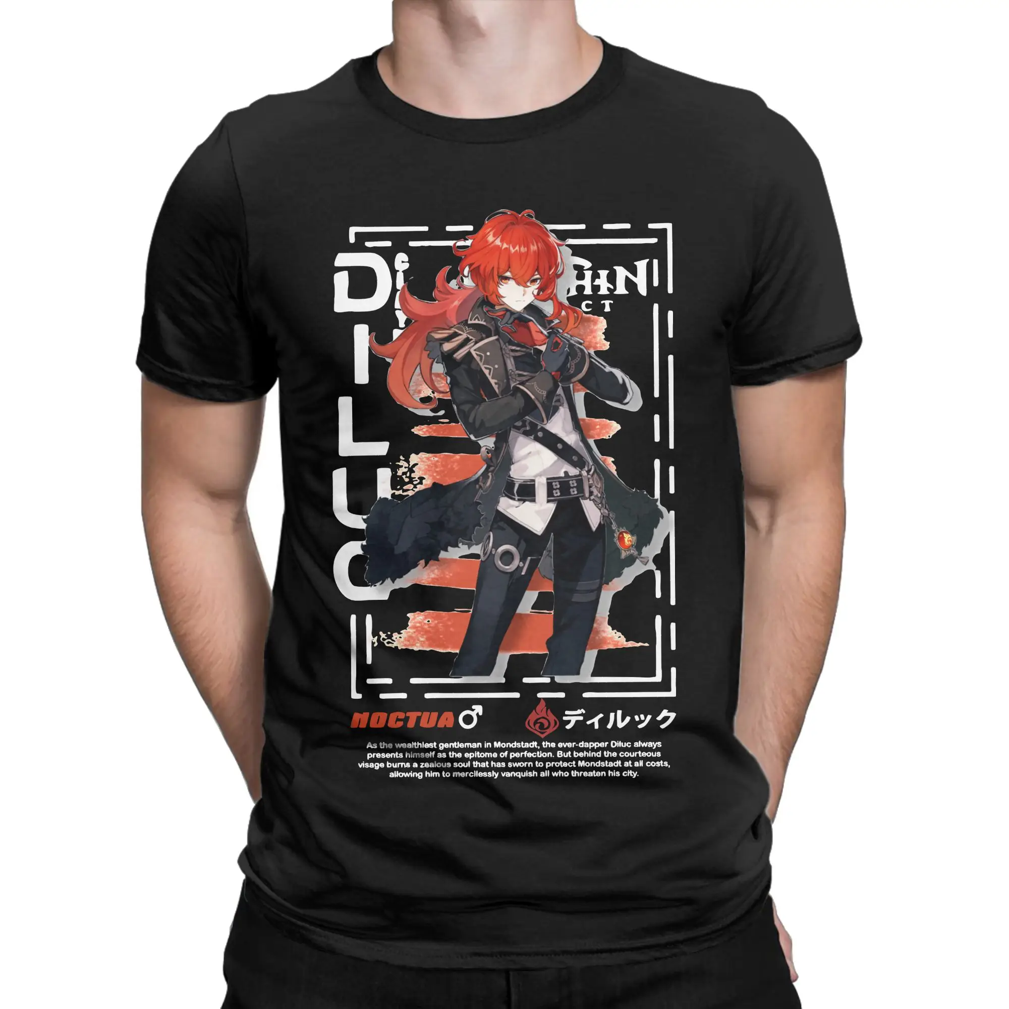 Genshin Impact Diluc Streetwear T-Shirts Men Women  Crazy Pure Cotton Tees Crewneck Short Sleeve T Shirts Adult Tops