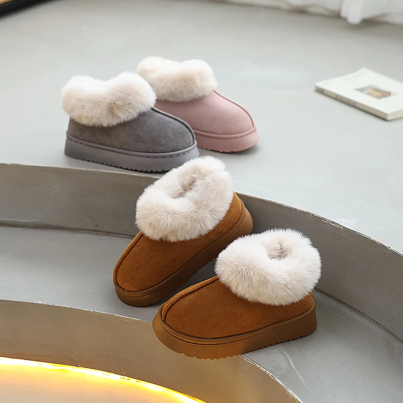 

New Toddlers Winter Girls Plush Boots Outdoor Simple Children Causal Snow Boot Warm Furry Hairy Kids Cotton Shoes Thick Bottom
