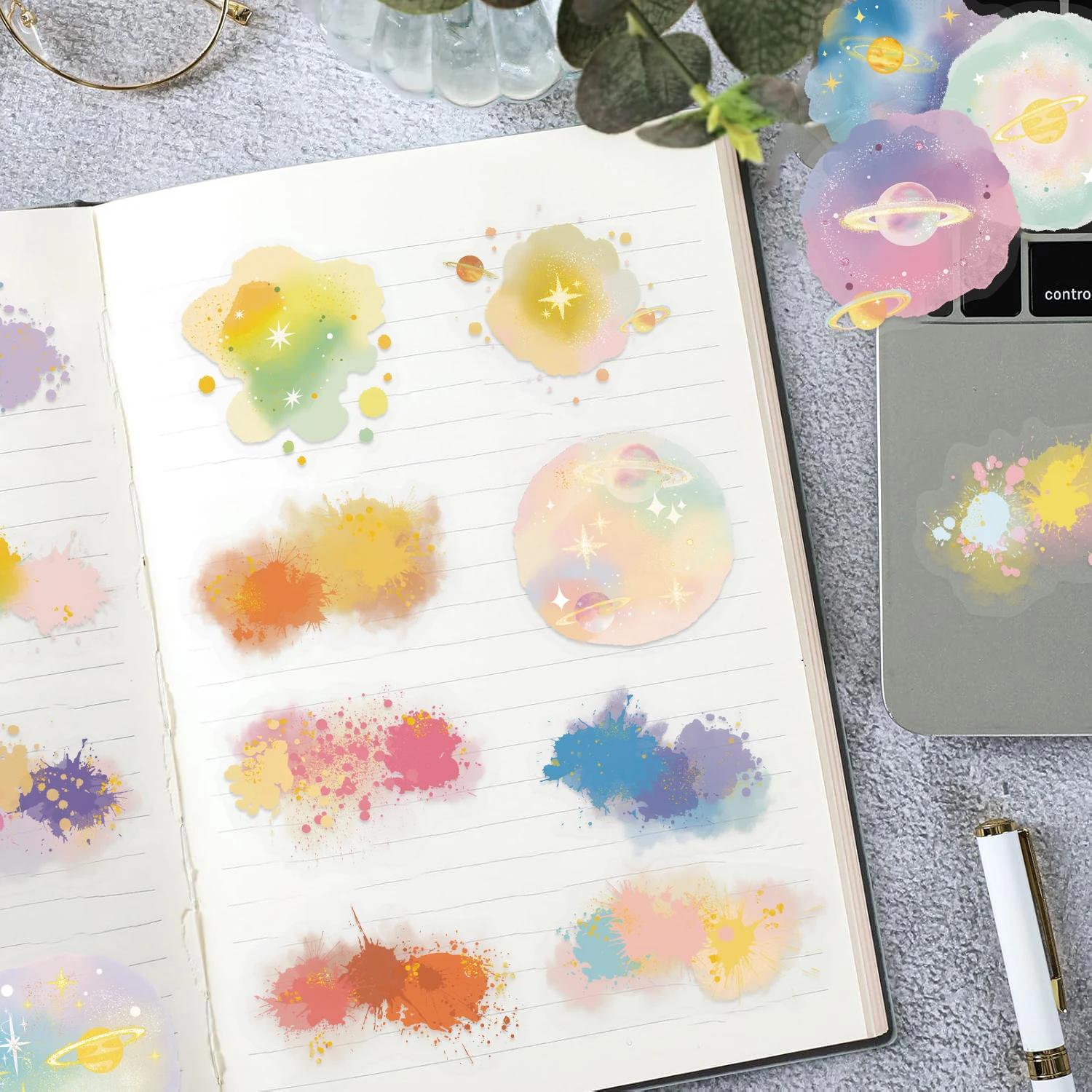 50pcs Watercolor Cloud PET Transparent Stickers Dreamy Artistic Waterproof Decals for Journal Laptop Phone Notebook Luggage