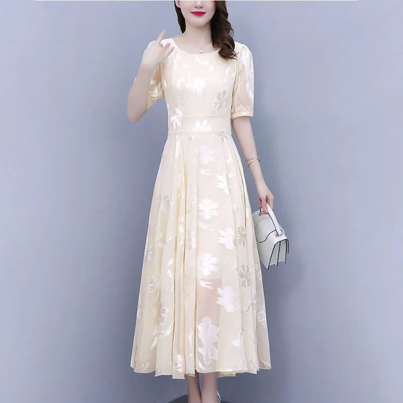 

Summer Chiffon Dress Women's 2024 New Spring Fashion Tight Waist Medium Long Oversize 4XL Y2k Banquet Party Dresses