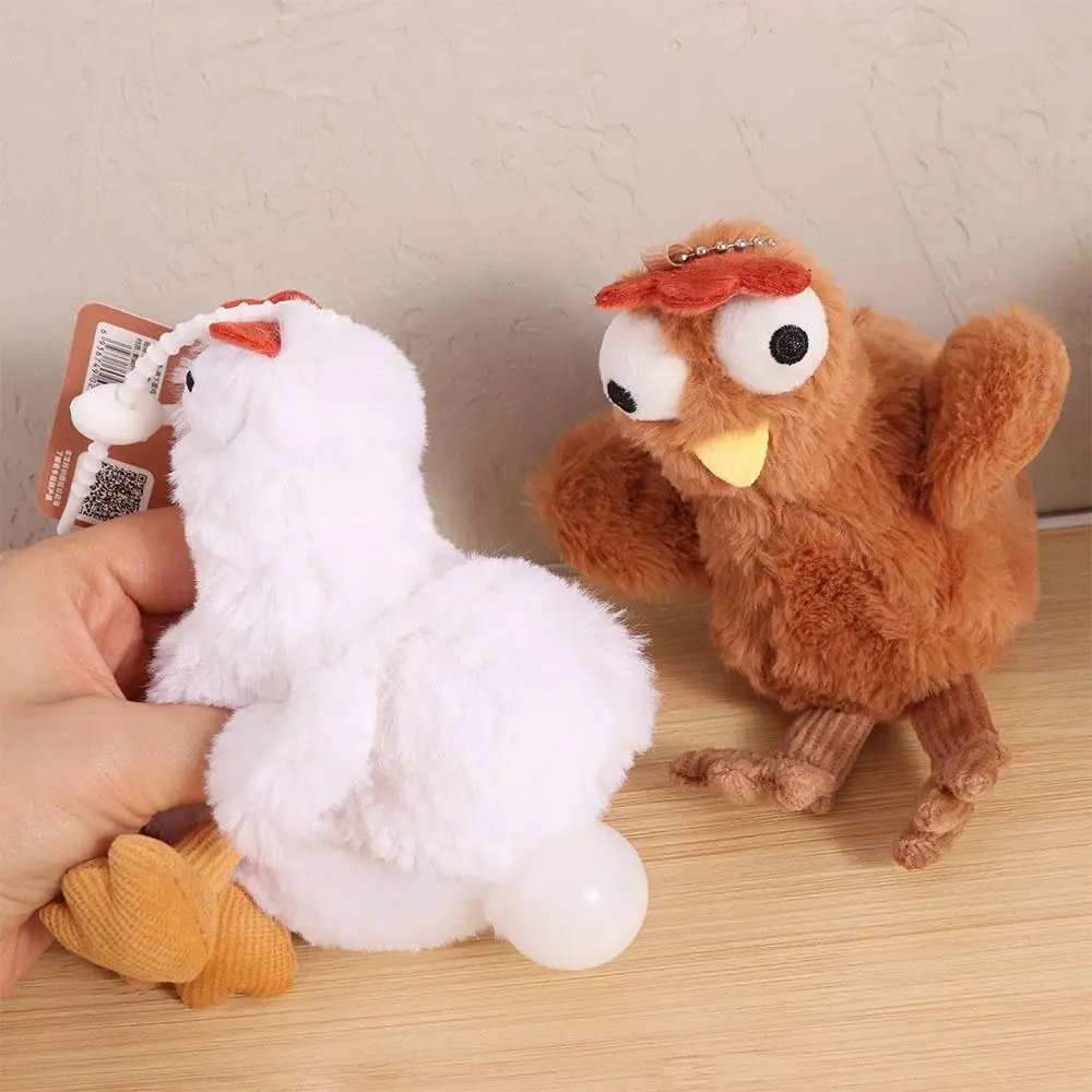 LLavero de pollo de peluche de goma con colgante para mochila, llavero de gallinas de dibujos animados de simulación, llavero de Animal que hace huevos, escuela