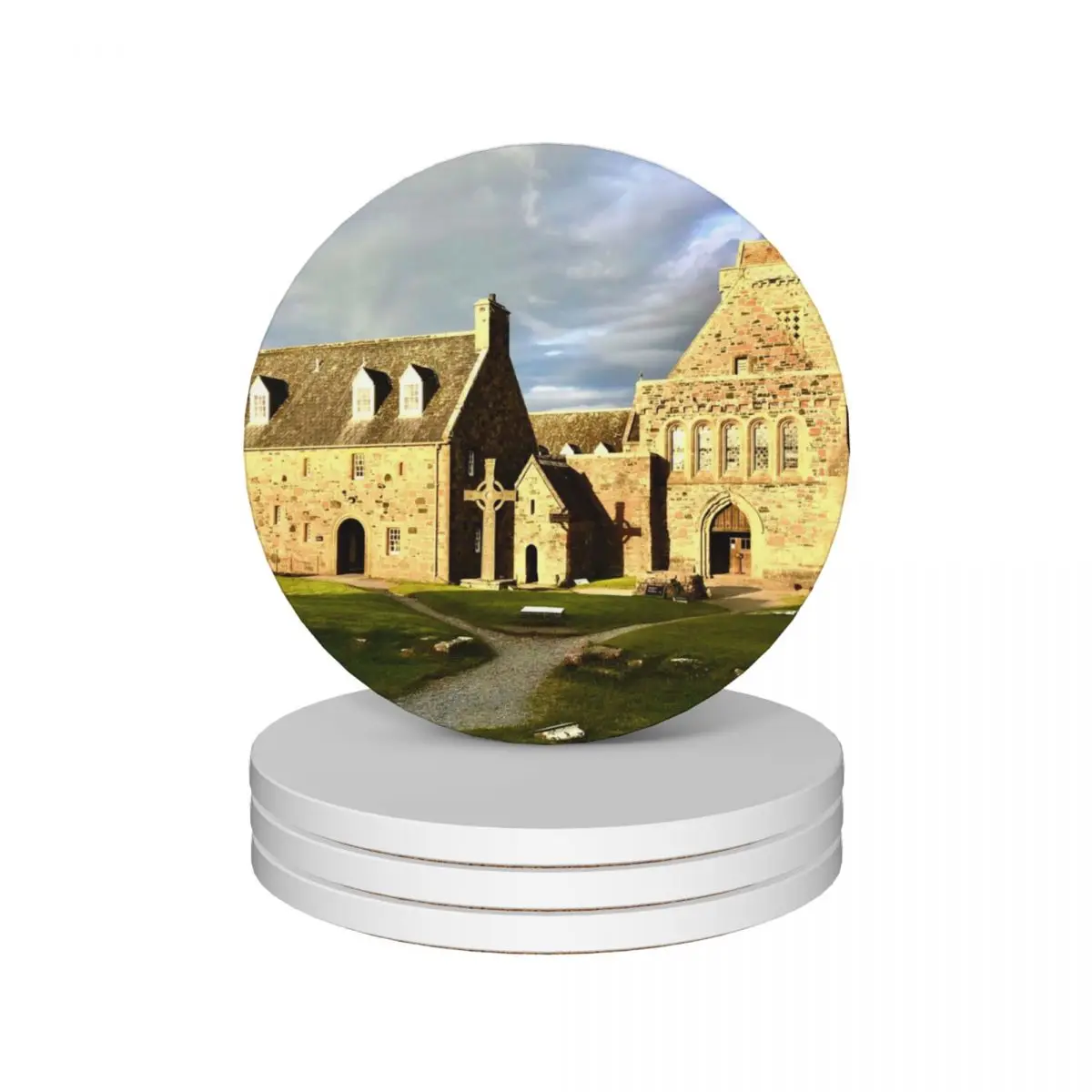 

Iona Abbey Evening Light Ceramic Coasters (Set of 4) coffee cup stand set for drinks mat for dishes christmas Coasters