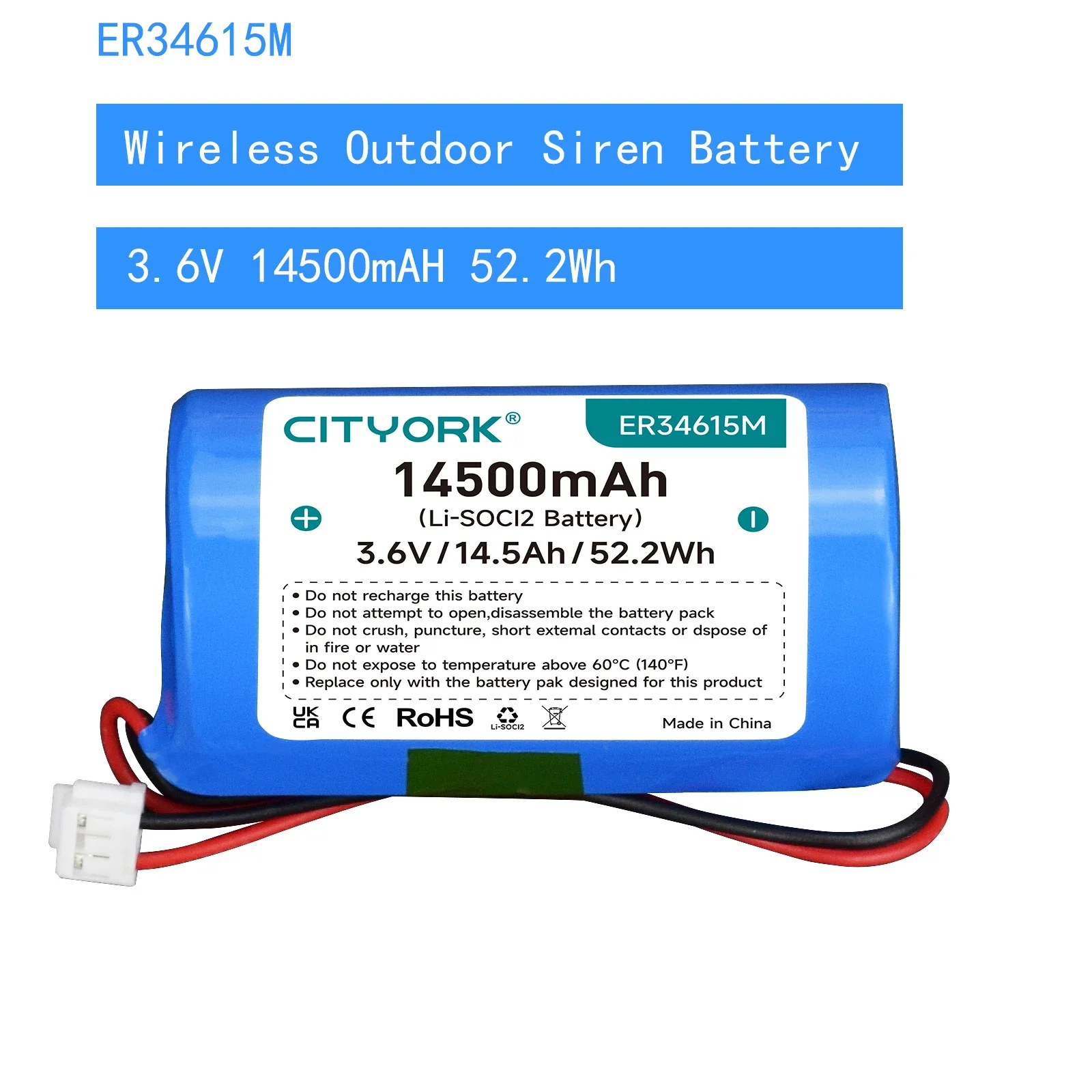 

ER34615M er34615m ER 34615M 3.6V 14500mAh Li-ion Battery For DSC Alexor Wireless Outdoor SirenWT4911,WT4911B, WT8911 models