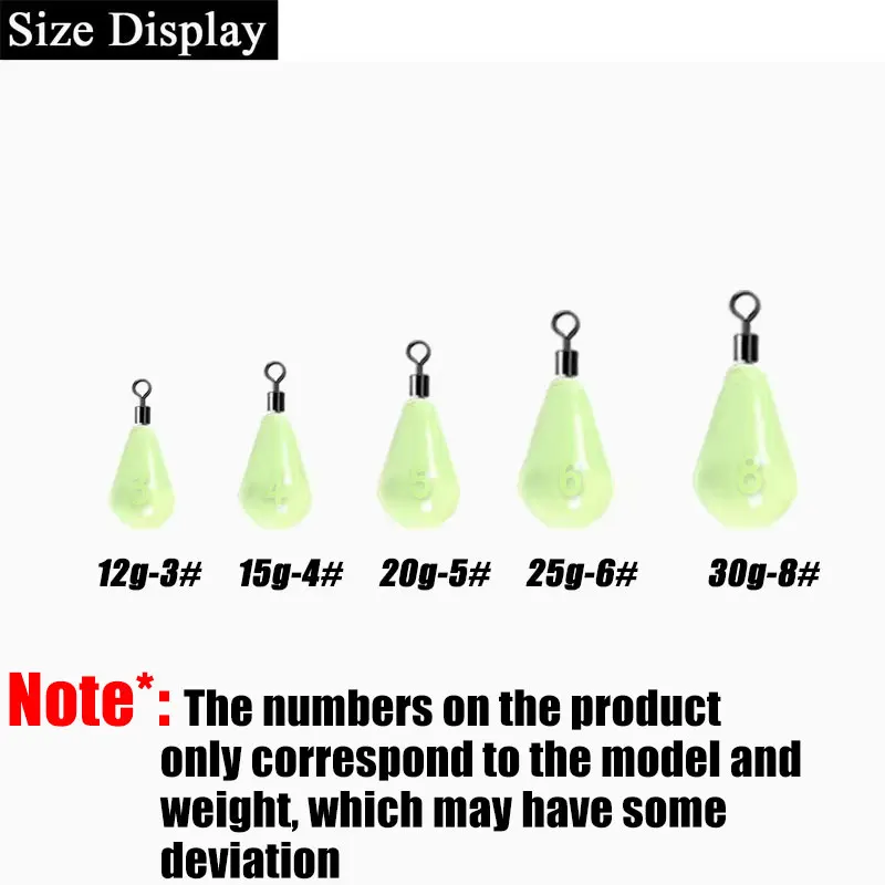 5pcs 3-8 # (12-30g) Sea Fishing Long Throw Throwing Rod with Octagonal Ring Fishing Sinker Droplet Shaped Luminous Lead Pendant