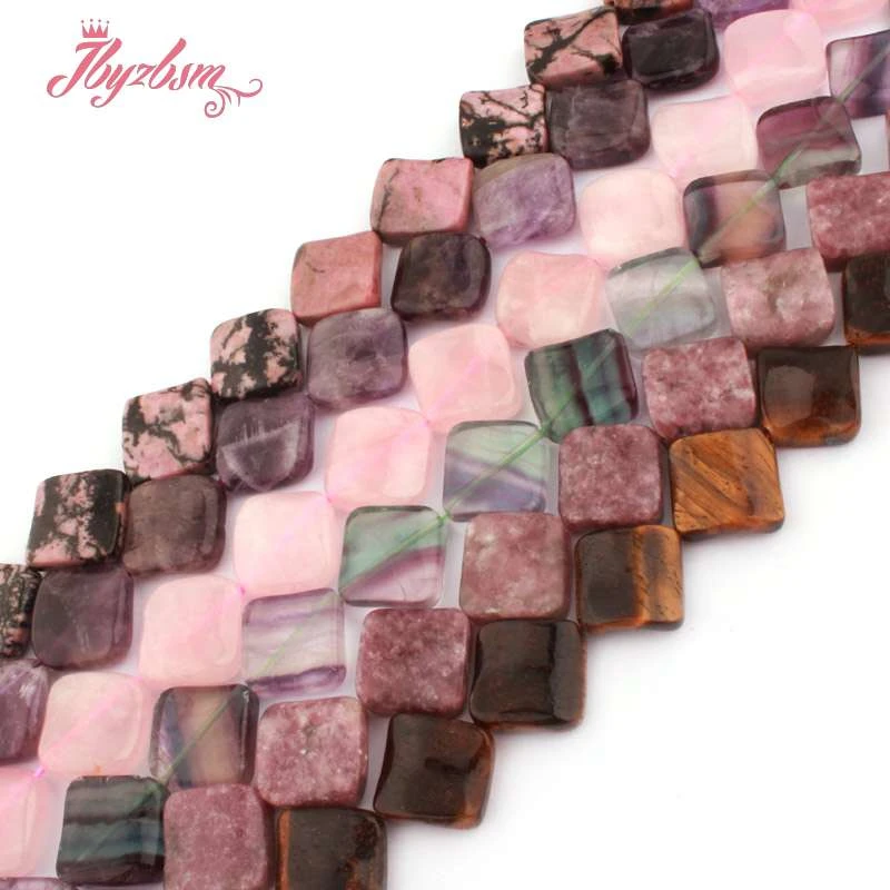 15mm Natural Fluorite Quartz Rhodonite Jaspers Stone Beads Rhombus Wave Loose Strand 15 Inch For DIY Necklace Jewelry Making