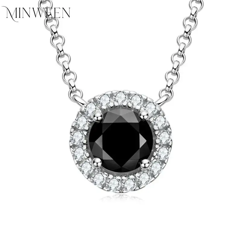 

1 Carat Black Moissanite Halo Diamond Pendant Necklace for Women Round Cut Real 925 Sterling Silver Vintage Jewelry Gift