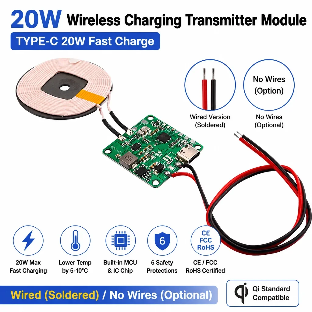 TYPE-C 20W Wireless Charging Module High-power Fast Charging Wireless Charger Transmitter Module Isolator 0-10MM