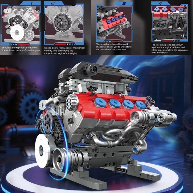 

36302 V8 Модель двигателя, набор строительных блоков, 1189 шт., сборка, Коллекционный двигатель автомобиля, игрушечные украшения, технология MOC, кирпичи, подарки для мальчиков