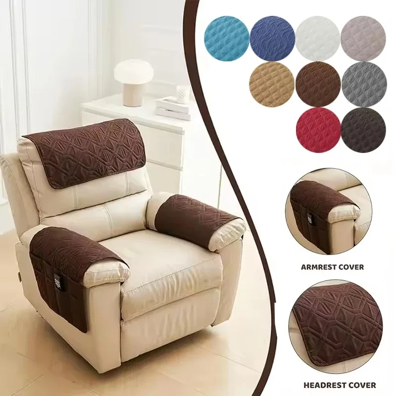 3-teiliges Gestepptes Fleece-Sofaüberwurf-Set Rutschfeste Stretch-Fit Armlehnen- & Kopfstützen-Schoner mit Aufbewahrungstaschen für Relaxsessel