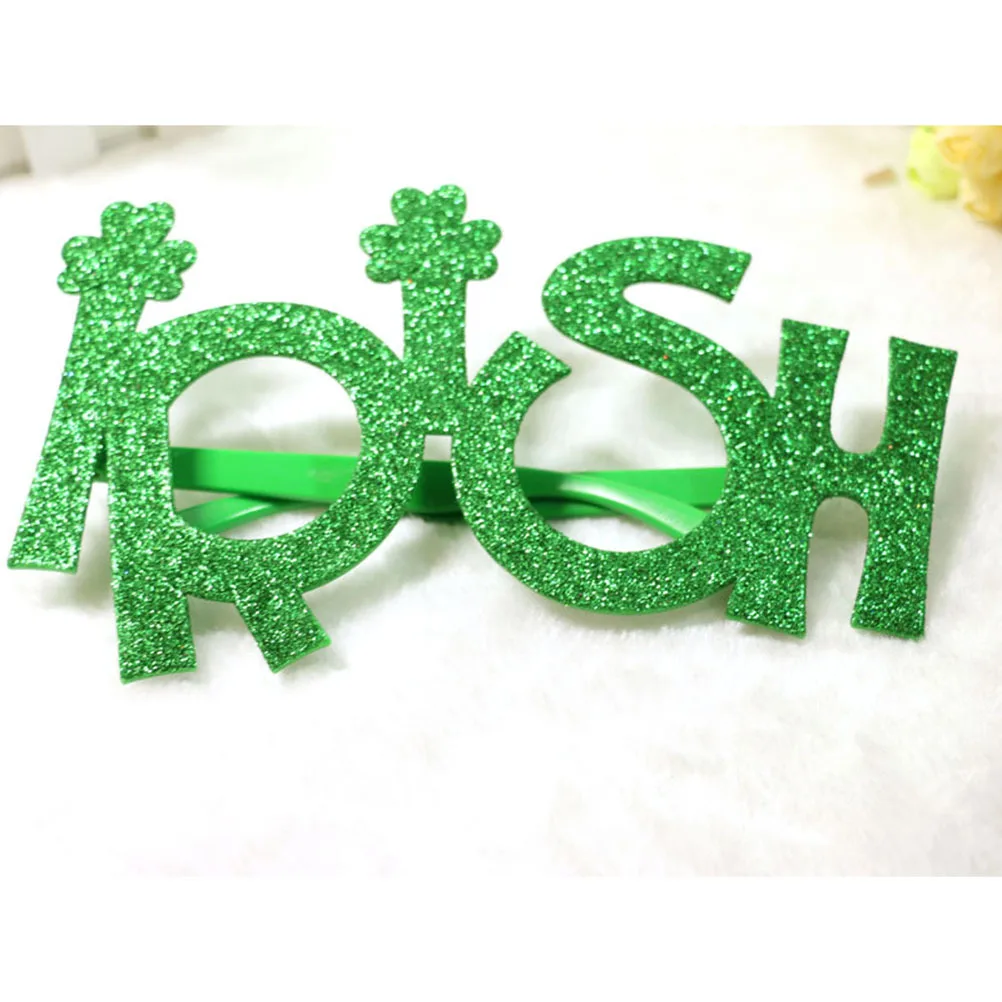 

Patrick's Day Glitter Irish Party Glasses Green Large Letter Shamrock Eye Glasses Fun Accessories for Ages 6 and Up