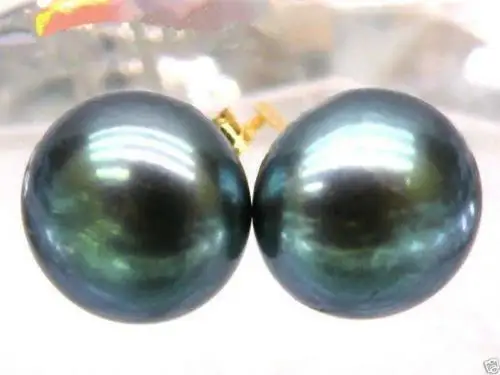 Wholesale AAA+ Tahitian 8-9mm Black Green Pearl Earrings 10 Pairs /lot