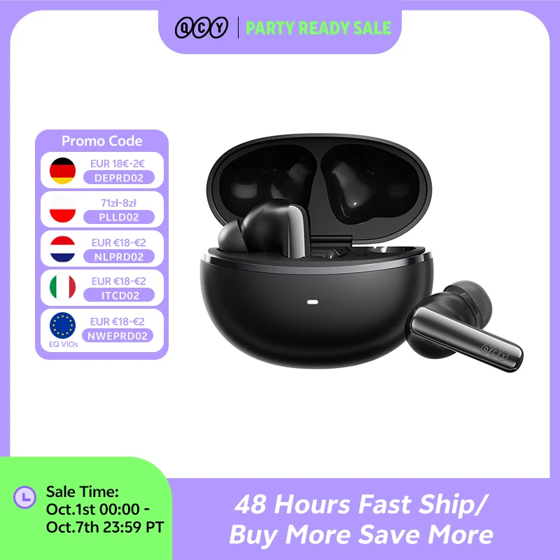 QCY HT18 Melobuds N70 fones de ouvido sem fio bluetooth 6.0 adaptável híbrido anc 6 microfones ldac alta-res áudio carregamento sem fio 50h