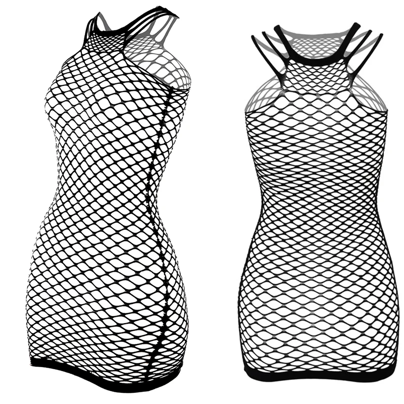 Fishnet Women Sexy Beach Cover Up Dress Women Stretch See Through Sleeveless without Bikini Swimsuit Cover up Mini Beachwea image 6